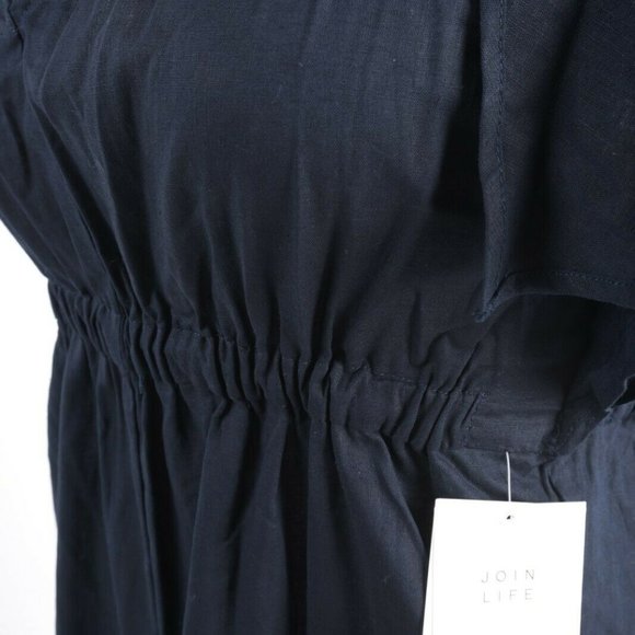 Zara Womens Rustic Jumpsuit Pants Linen Navy Blue - Picture 4 of 8